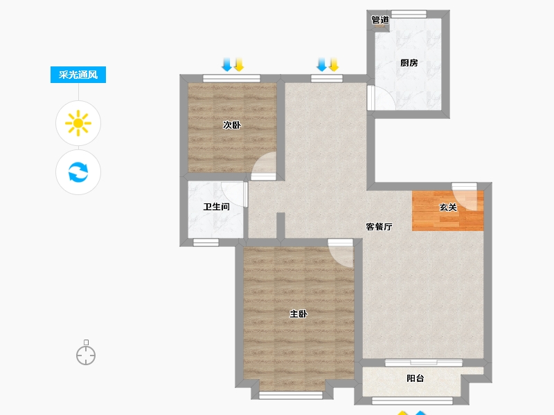 河南省-郑州市-忆江南省级旅游度假区A户型90m²-72.00-户型库-采光通风