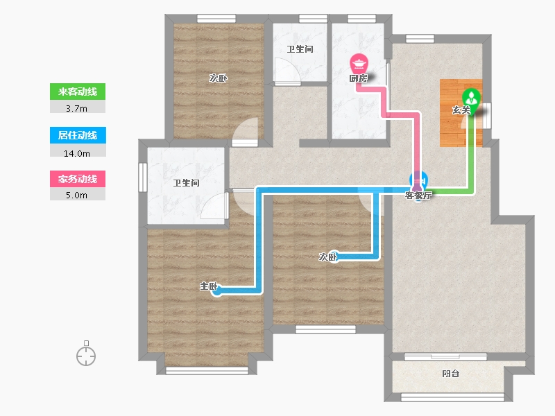 河南省-郑州市-忆江南省级旅游度假区D1户型120m²-96.00-户型库-动静线