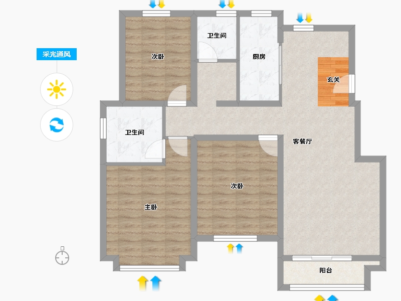 河南省-郑州市-忆江南省级旅游度假区D1户型120m²-96.00-户型库-采光通风