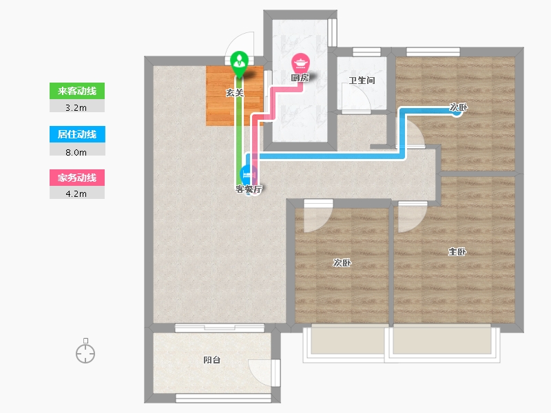 河南省-郑州市-远洋沁园B户型96m²-76.80-户型库-动静线