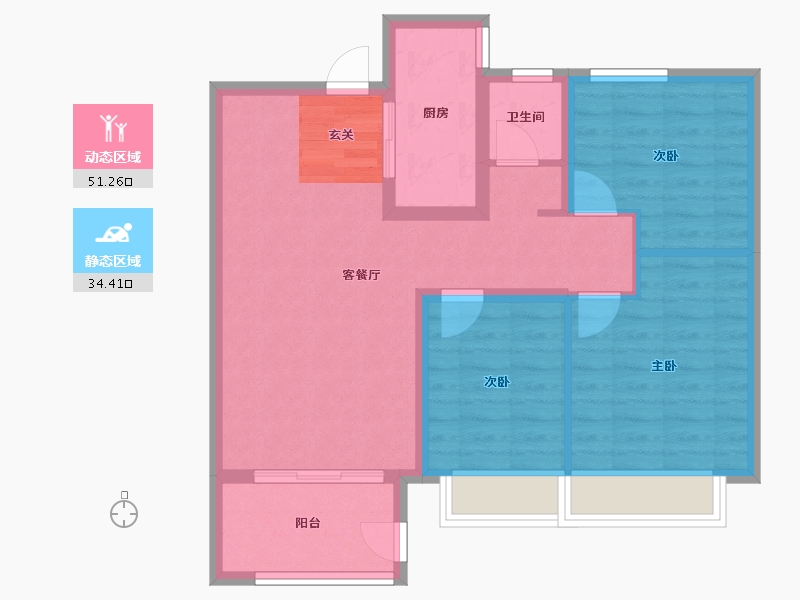 河南省-郑州市-远洋沁园B户型96m²-76.80-户型库-动静分区