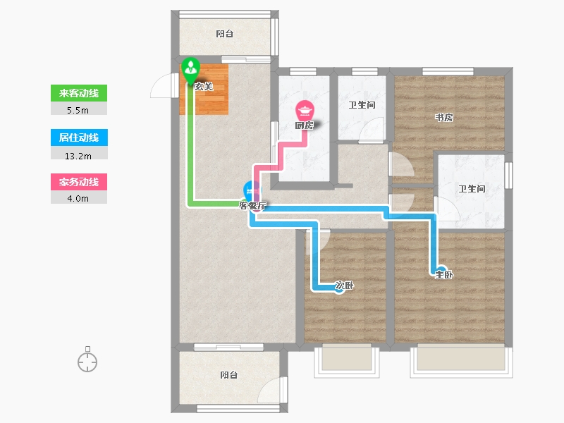 河南省-郑州市-远洋沁园5号楼,3号楼117m²-93.60-户型库-动静线