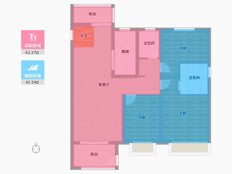 河南省-郑州市-远洋沁园5号楼,3号楼117m²-93.60-户型库-动静分区