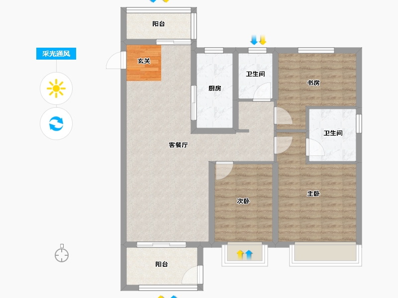 河南省-郑州市-远洋沁园5号楼,3号楼117m²-93.60-户型库-采光通风