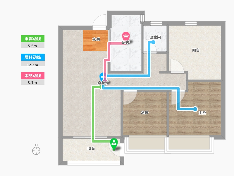 河南省-郑州市-远洋沁园B‘户型82m²-65.60-户型库-动静线