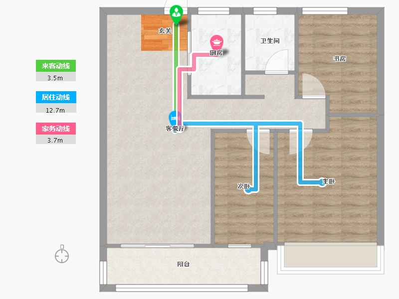 河南省-郑州市-绿都元正望晴川1号楼,5号楼95m²-75.99-户型库-动静线