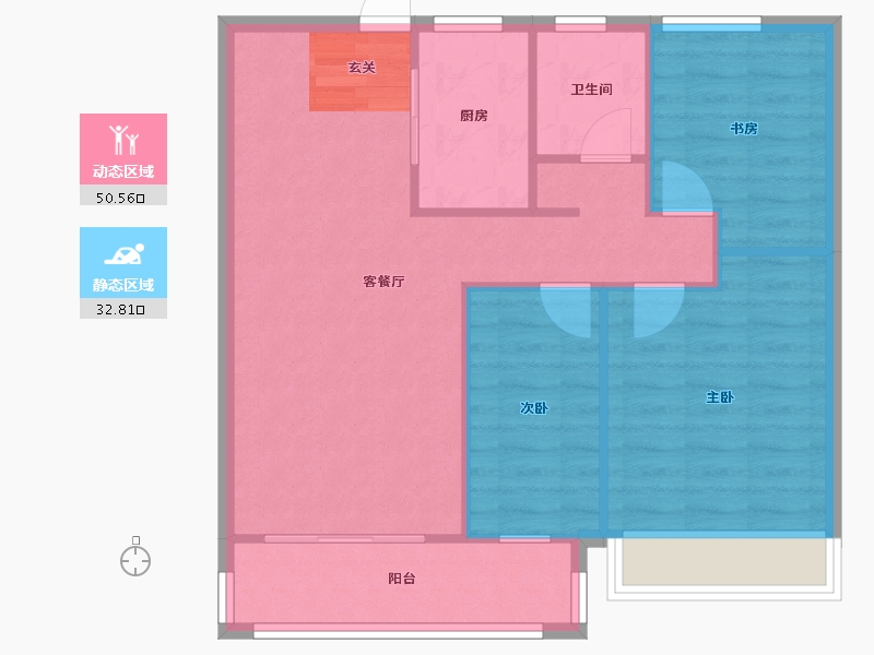 河南省-郑州市-绿都元正望晴川1号楼,5号楼95m²-75.99-户型库-动静分区