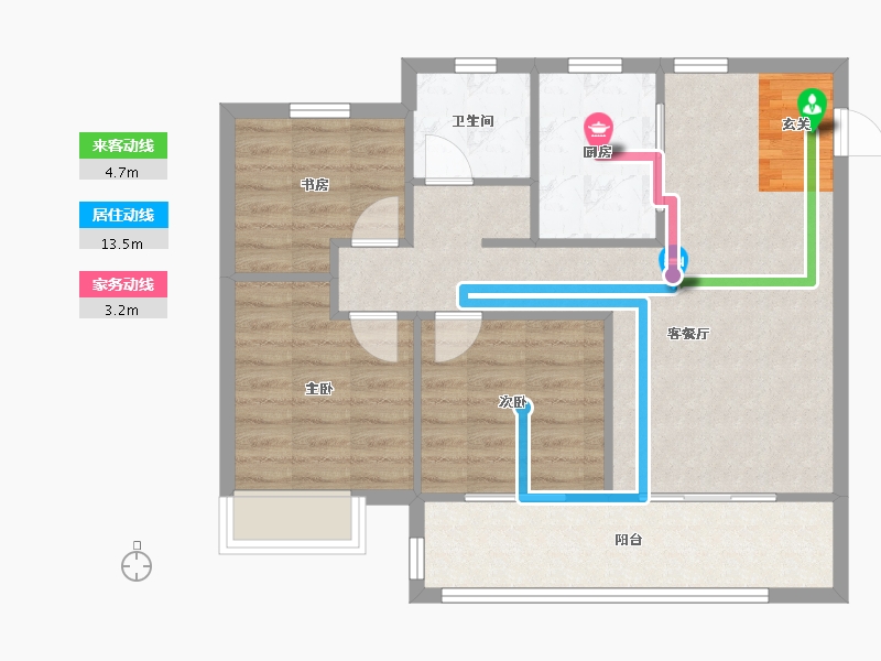 河南省-郑州市-绿都元正望晴川1号楼,5号楼95m²-76.00-户型库-动静线