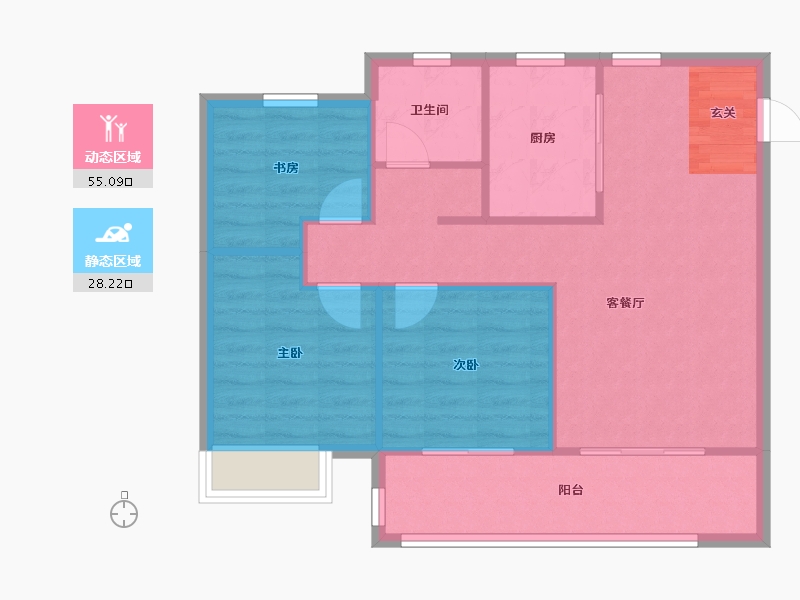 河南省-郑州市-绿都元正望晴川1号楼,5号楼95m²-76.00-户型库-动静分区