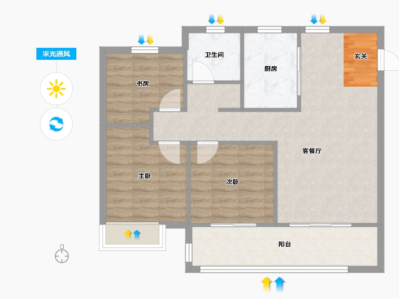 河南省-郑州市-绿都元正望晴川1号楼,5号楼95m²-76.00-户型库-采光通风