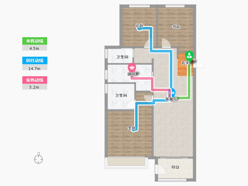 河南省-郑州市-远洋沁园5号楼,3号楼117m²-93.60-户型库-动静线