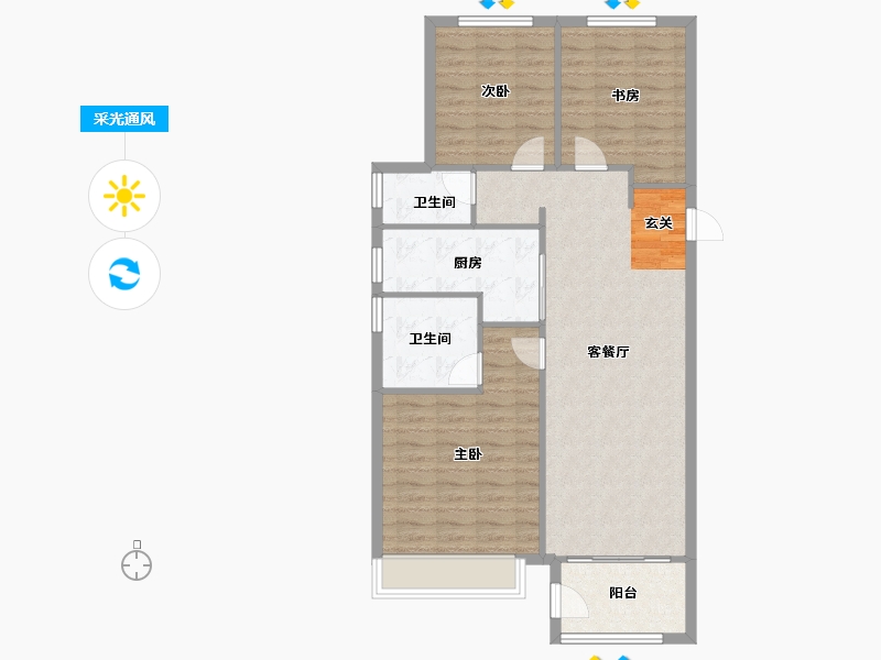 河南省-郑州市-远洋沁园5号楼,3号楼117m²-93.60-户型库-采光通风