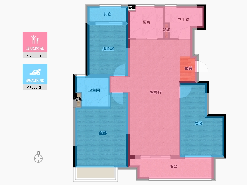 河南省-郑州市-绿都元正望晴川二期15,二期13,二期12,二期5110m²-88.00-户型库-动静分区