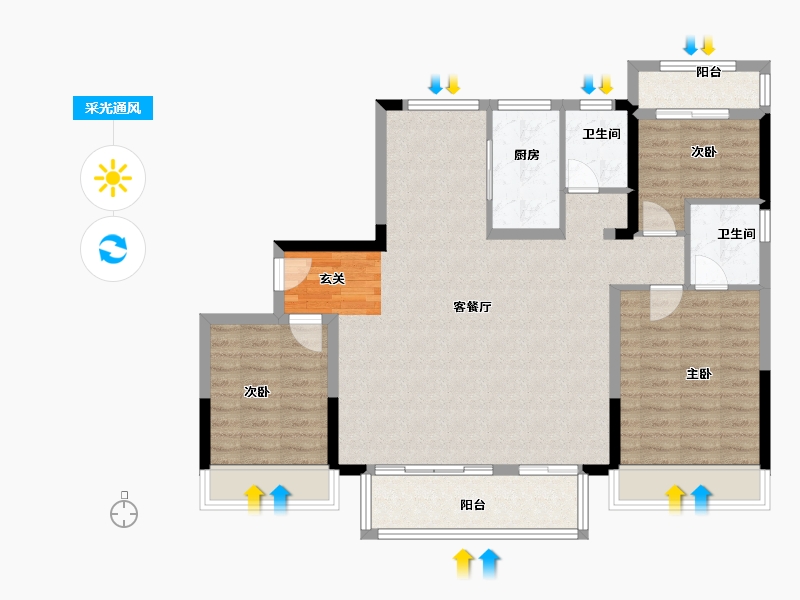 河南省-郑州市-禹洲嘉誉风华8号楼125m²-100.00-户型库-采光通风