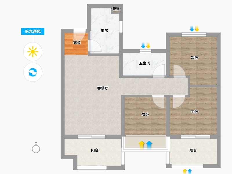 河南省-郑州市-禹洲嘉誉风华1号楼89m²-71.21-户型库-采光通风