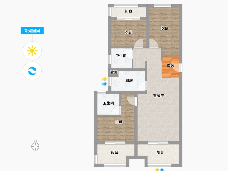 河南省-郑州市-禹洲嘉誉风华1号楼98m²-78.41-户型库-采光通风