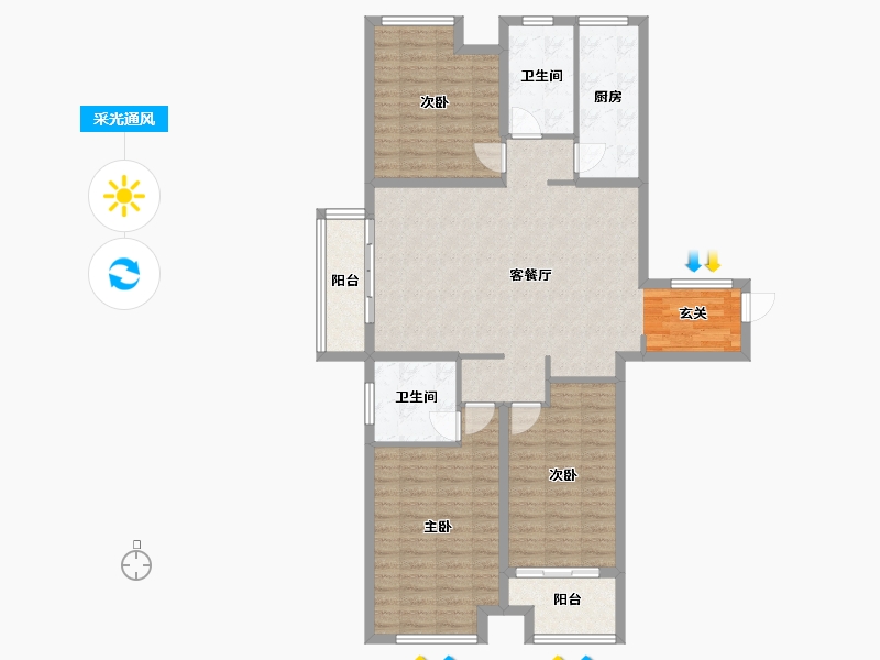 河南省-郑州市-鸿祥钰珑府C1户型140m²-112.00-户型库-采光通风