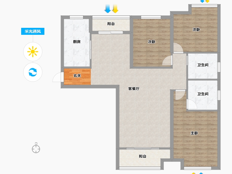 河南省-郑州市-鸿祥钰珑府16号楼139m²-111.20-户型库-采光通风