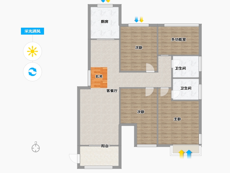 河南省-郑州市-鸿祥钰珑府20号楼160m²-128.00-户型库-采光通风