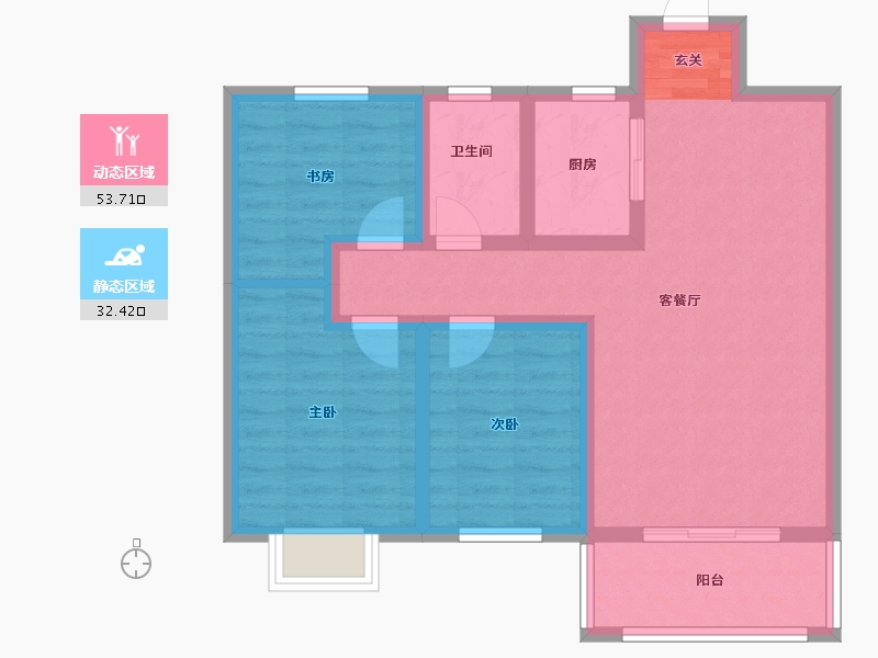 河南省-郑州市-隆盛水木清华3号楼,5号楼95m²-76.01-户型库-动静分区