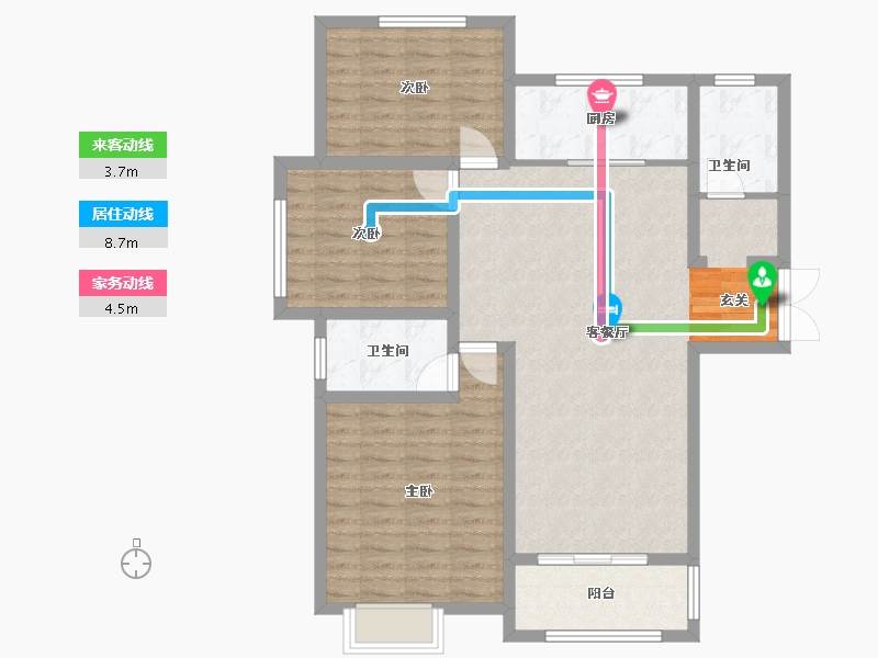 河南省-郑州市-瑞亨绿景苑3-A户型123m²-98.40-户型库-动静线