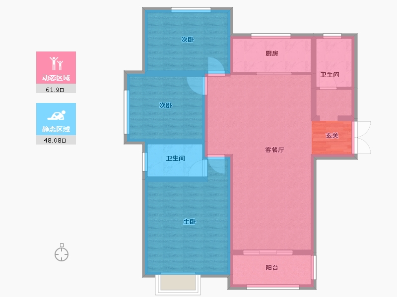 河南省-郑州市-瑞亨绿景苑3-A户型123m²-98.40-户型库-动静分区