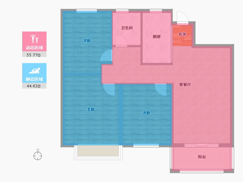 河南省-郑州市-隆盛水木清华2号楼,1号楼114m²-91.20-户型库-动静分区