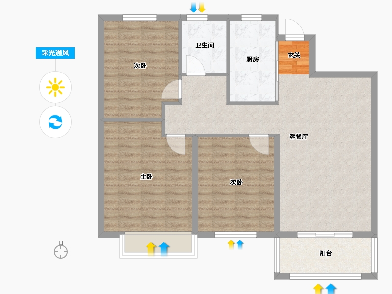 河南省-郑州市-隆盛水木清华2号楼,1号楼114m²-91.20-户型库-采光通风