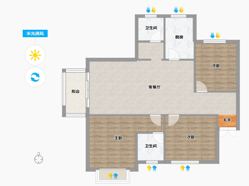 河南省-郑州市-瑞亨绿景苑1-A户型116m²-92.81-户型库-采光通风