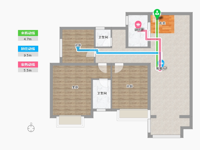 河南省-郑州市-瑞亨绿景苑1-B户型123m²-98.40-户型库-动静线