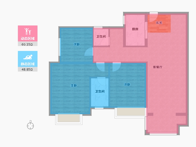 河南省-郑州市-瑞亨绿景苑1-B户型123m²-98.40-户型库-动静分区