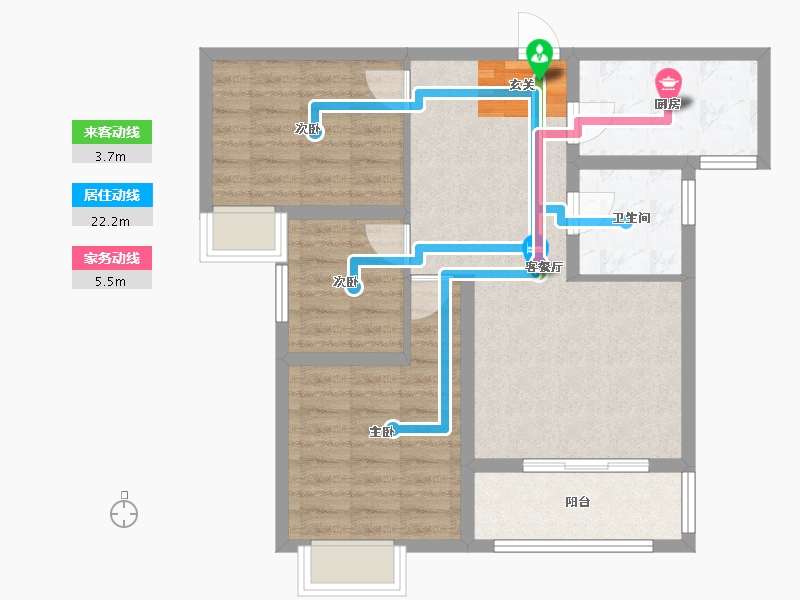 河南省-郑州市-瑞亨绿景苑3-C户型92m²-73.20-户型库-动静线