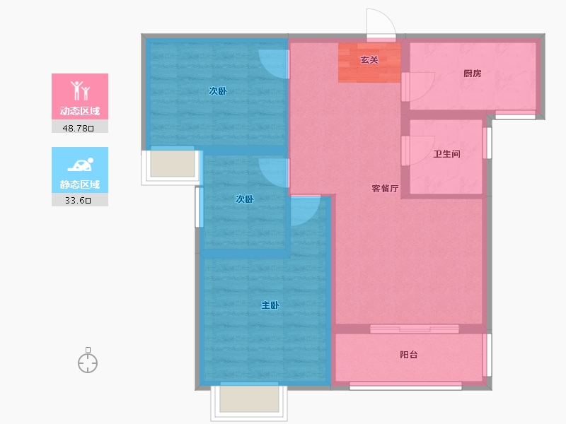 河南省-郑州市-瑞亨绿景苑3-C户型92m²-73.20-户型库-动静分区