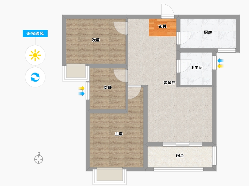 河南省-郑州市-瑞亨绿景苑3-C户型92m²-73.20-户型库-采光通风