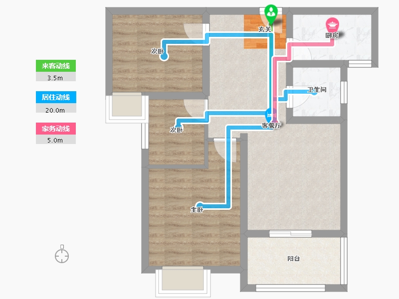 河南省-郑州市-瑞亨绿景苑6-B户型78m²-62.41-户型库-动静线