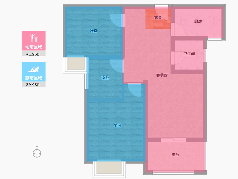 河南省-郑州市-瑞亨绿景苑6-B户型78m²-62.41-户型库-动静分区