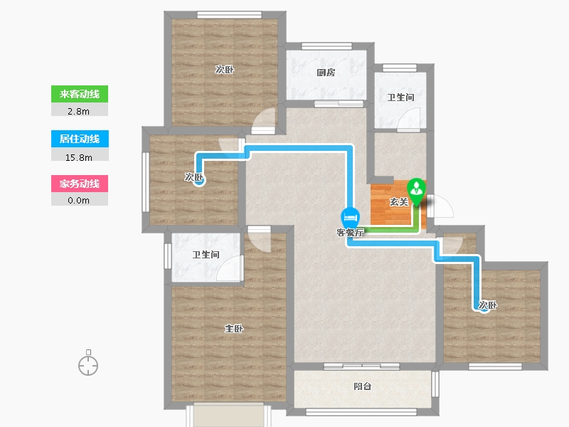 河南省-郑州市-瑞亨绿景苑9-A户型140m²-112.00-户型库-动静线