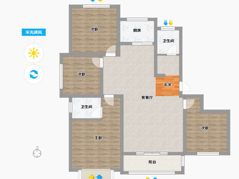 河南省-郑州市-瑞亨绿景苑9-A户型140m²-112.00-户型库-采光通风