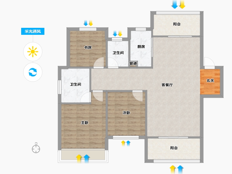 河南省-郑州市-国控云庭7,10118m²-94.40-户型库-采光通风