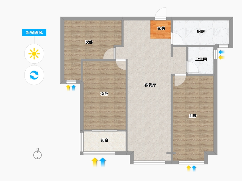 河南省-郑州市-物华臻悦苑1号楼108m²-86.50-户型库-采光通风