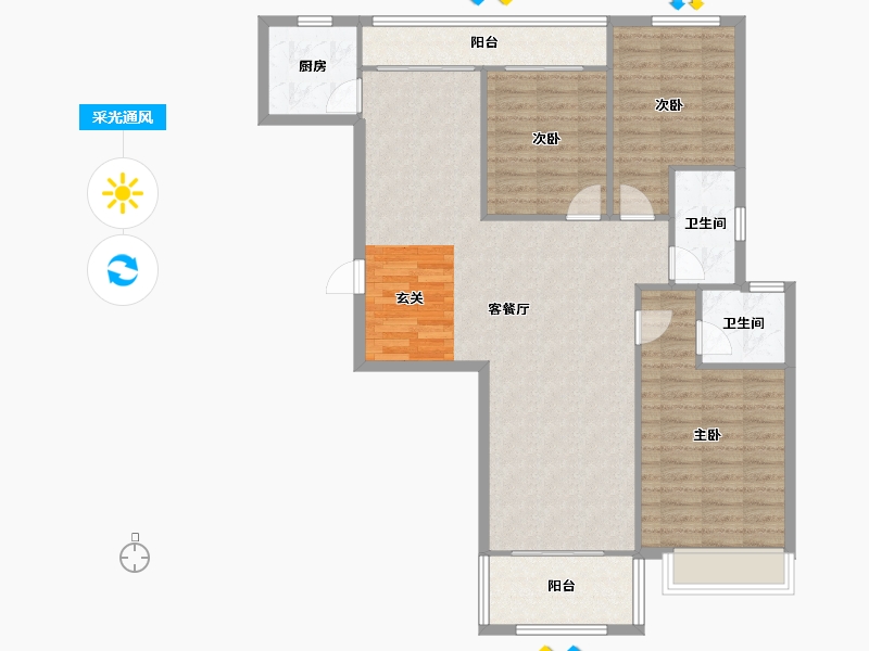 河南省-郑州市-物华臻悦苑1号楼135m²-108.00-户型库-采光通风