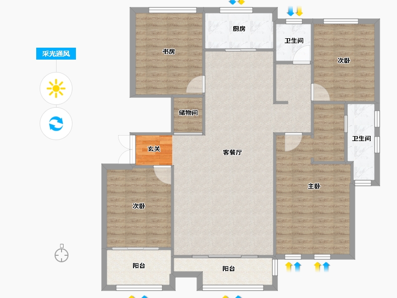 河南省-郑州市-元正康郡B5号楼,B6号楼,B7号楼,B8号楼,B17号楼153m²-122.40-户型库-采光通风