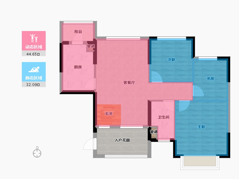 河南省-郑州市-恒大山水城86号楼95m²-76.00-户型库-动静分区