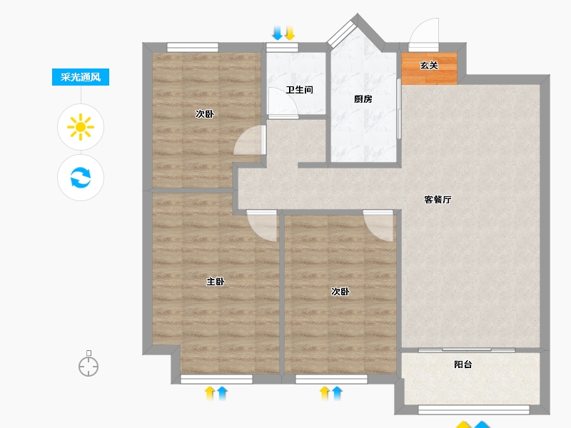 河南省-郑州市-碧桂园龙城天悦16号楼,19号楼,20号楼,25号楼107m²-85.59-户型库-采光通风