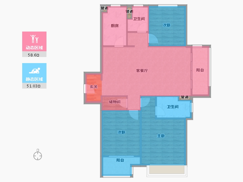 河南省-郑州市-新城尚郡一期8,一期9,一期10126m²-100.80-户型库-动静分区