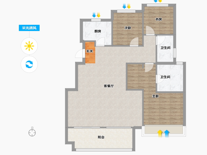 河南省-郑州市-东润玺城21号楼,17号楼,29号楼128m²-102.40-户型库-采光通风