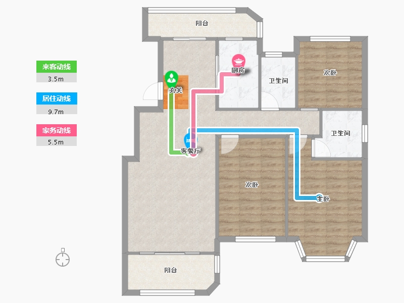 河南省-郑州市-光明索河湾D户型121m²-96.84-户型库-动静线