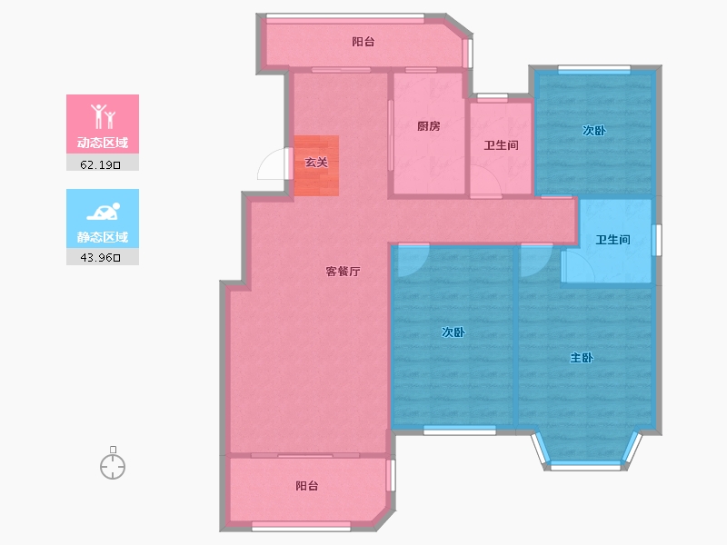 河南省-郑州市-光明索河湾D户型121m²-96.84-户型库-动静分区