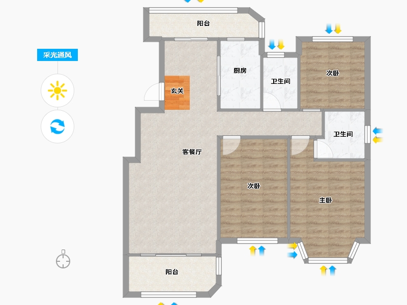 河南省-郑州市-光明索河湾D户型121m²-96.84-户型库-采光通风