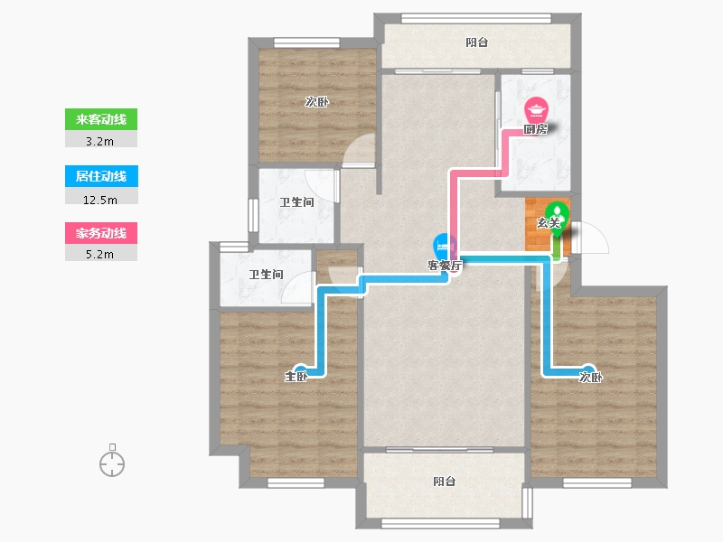 河南省-郑州市-光明索河湾H户型121m²-96.80-户型库-动静线